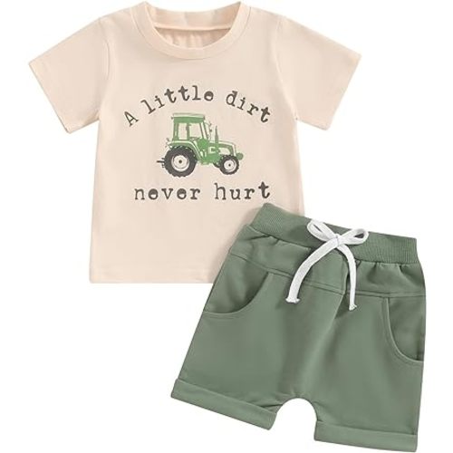 Toddler Baby Boy Summer Clothes Short Sleeve Letter Print Stripe T-Shirt with Elastic Waist Shorts Set Summer Outfit