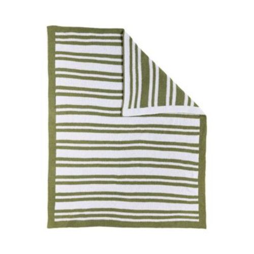 Chenille Knitted Blanket - Sage Stripes