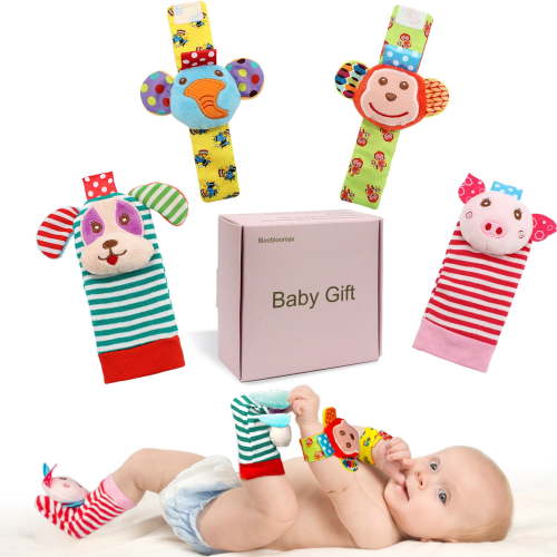 Wrist Rattles Foot Finder Rattle Sock Baby Rattle Toy, Arm Hand Bracelet Rattle, Feet Leg Ankle Socks, Birthday Holiday Birth Present for Newborn Boy Girl