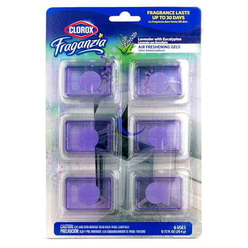 Clorox Fraganzia Adhesive Garbage Can Air Freshener Gel, Lavender with Eucalyptus Scent - No Plug, Stick On Trash Can Deodorizer and Odor Absorber, Gel Air Fresheners for Home and Kitchen, 6 Count