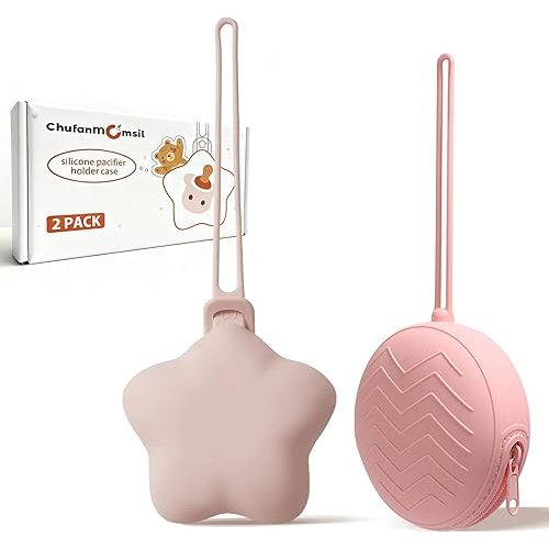 ChufanMomsil Silicone Pacifier Holder Case, Pacifiers Holder Pouch for Diaper Bag, Pacifier Storage Case for Baby Girl Boy, Outdoor On-The-Go Use, 2 Pack, Light Pink + Pink