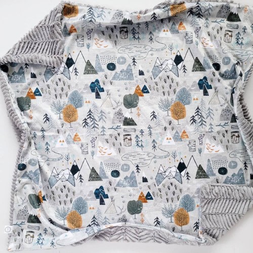 Grey Mountain Baby Blanket, Minky Baby Blanket, Grey Baby Blanket, Mountain Baby Blanket, Boy Blanket, Adventure Blanket, Map, Woodland, Tan
