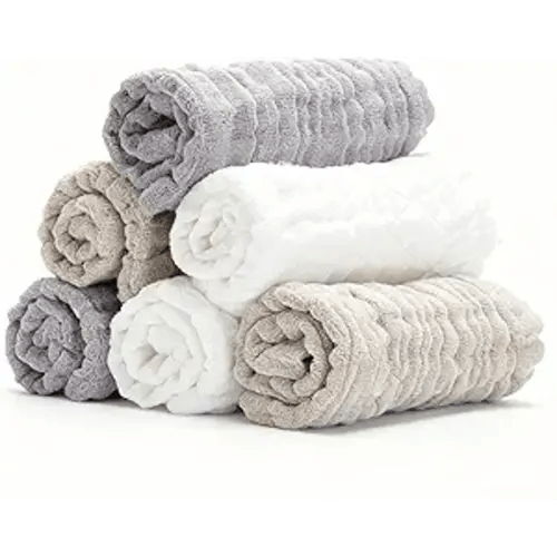 Organic Muslin Baby Washcloths 6 Pack Baby Bath Face Towel 12x12 Inch Extra Absorbent and Soft Burp Cloth and Wash Cloths for Newborn-Infants On Sensitive Skin (White Grey Brown)