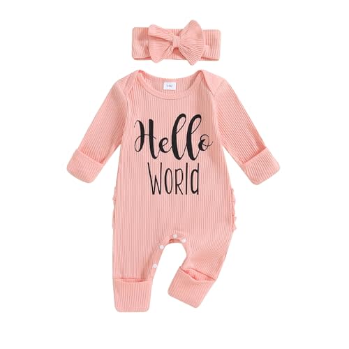 citgeett Baby Girl Clothes Newborn Little Sister/Hello World Outfit Long Sleeve Romper Jumpsuit Preemie Baby Girl Clothes