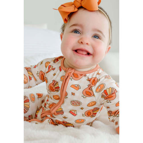 Bamboo Convertible Zipper Romper in Gobble Gobble | Caden Lane