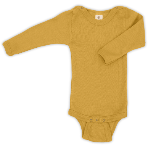 Long sleeve wool/silk bodysuit / saffron / 0-3