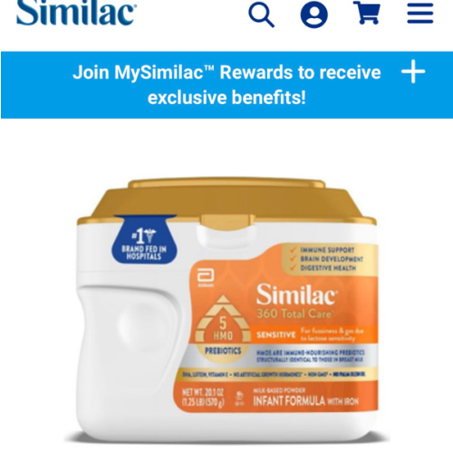 Similac 360 Total Care Sensitive Infant Formula Powder 20.1 oz Tub