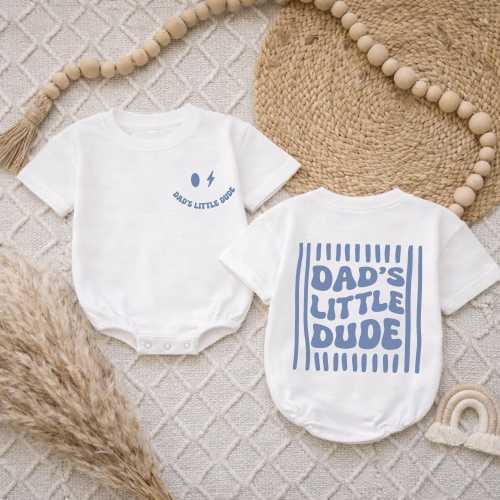 Dad's Little Dude Baby Bubble Romper, Groovy Striped Daddy's Bestie Newborn Outfit, First Father's Day Clothes, Little Dude Infant