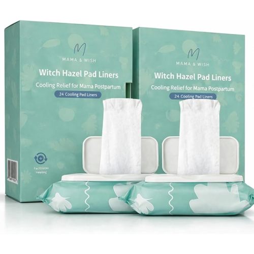 Mama & Wish Witch Hazel Pad Liners for Postpartum Care (24 Count) | Full-Length Cooling Perineal Pads Liner | Postpartum Essentials | Ice Pads Postpartum Liner - Witch Hazel Pads for Postpartum Care