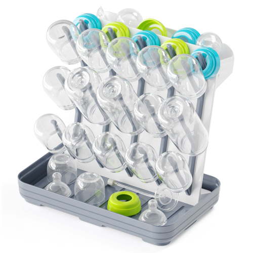 Tooloton 20-Hook Baby Bottle Drying Rack, Space Saving Countertop Organizer, White and Gray