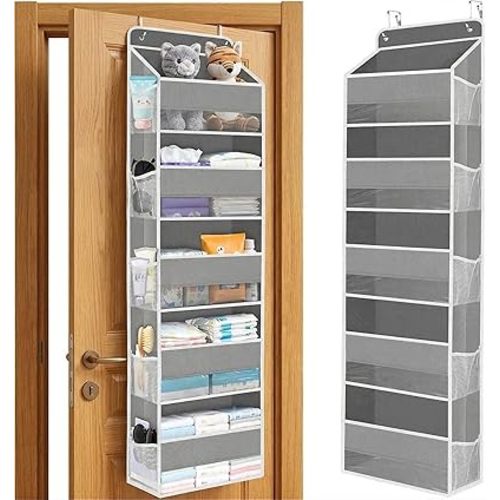 Over the Door Organizer, 5-Tier Hanging Storage Organizer with Extra Large Pockets, Anti-Tilt & Heavy Duty 44 lb Load, Space Saving Door Organizer for Bedroom (New Gray, 5 Tier)