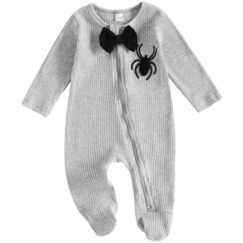 Newborn Baby Boy Halloween Outfit Spider Footie Romper 0-12M