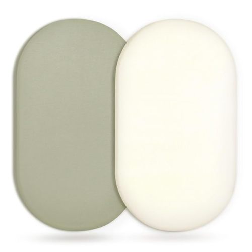 GRSSDER Stretchy Ultra Soft Fitted Bassinet Sheet 2 Pack, Universal Fit for Bassinets Baby Cradle Moses Basket Oval Rectangle Mattress Safe and Snug, Jersey Bassinet Sheets for Girls, Cream/Sage