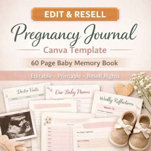 Pregnancy Journal Canva Template | 60 Page Baby Memory Book (Digital Download)