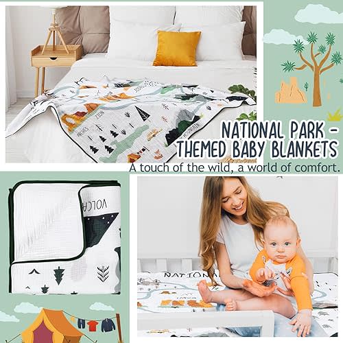 SmoothNovelty National Parks Muslin Blanket 47 x 47 Inch Warm Soft Cotton Muslin Swaddle Blanket Nursery Swaddling Wrap Quilt for Bedding Gift, Cold Weather, Adventure Hiking Camping Lovers