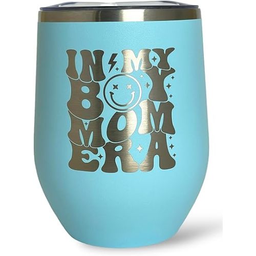 Boy Mom Gifts - Premium Insulated Wine Glass Tumbler - Boy Mama - Mother's Day Idea (Blue)