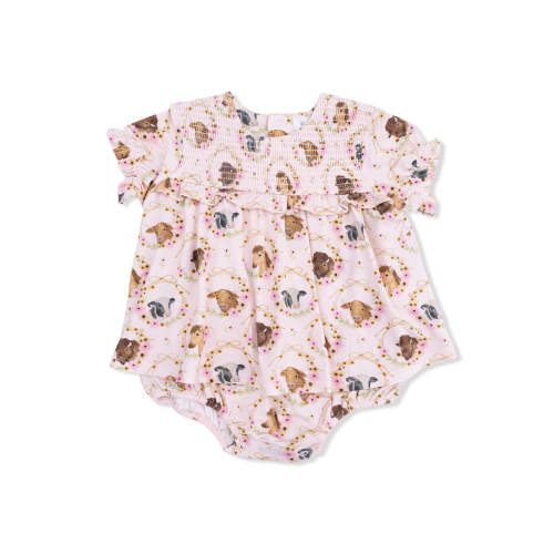 Smocked Ruffle Bubble with Skirt, Farm Animals Floral Cameos