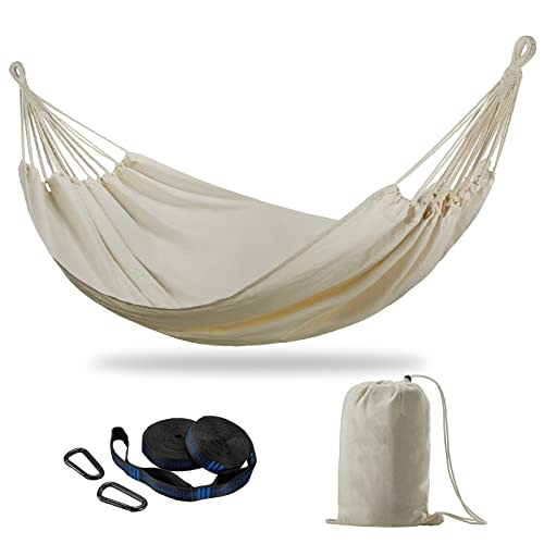 CHULIM Brazilian Double Hammock with Tree Straps,Extra Large 240x160cm,2 Persons Hammock for Backyard Patio Outdoor and Indoor,450lbs Weight Capacity,Soft Woven Cotton Fabric Natrual White