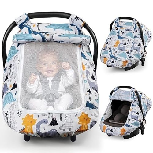 Elstey Car Seat Cover Baby, Minky Dot Carseat Covers Baby Girls, Lightweight Infant Car Seat Cover Canopy with 2 Layers Breathable Mesh Windows, Stroller Carrier for Babies Newborn Essentials