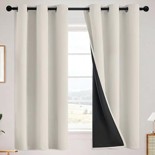 SimpleHome Cream 100% Blackout Curtains Room Darkening Living Room 63 Inch