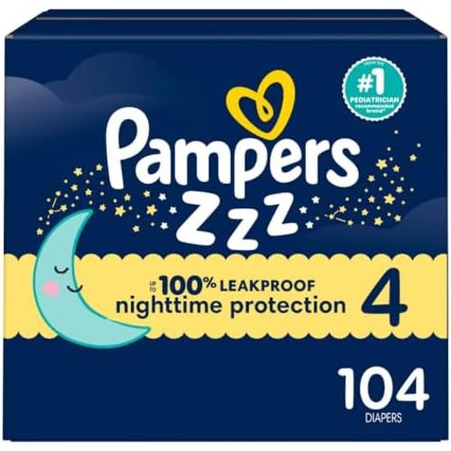 Pampers ZZZ Overnight Diapers, Size 4 (15-34 lbs), 104 Count, Nighttime Protection Disposable Baby Diaper