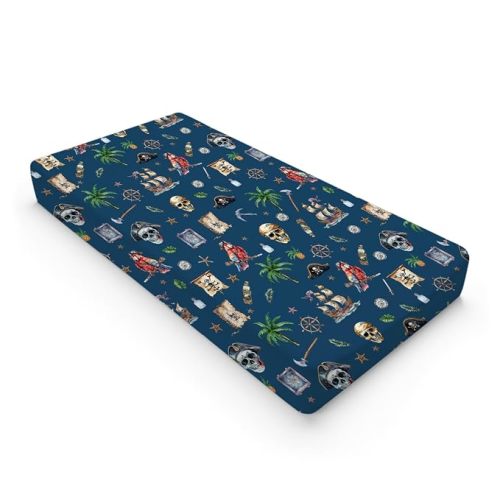 Ocean Pirate Ship Skull Parrot Palm Trees Changing Pad Covers for Boys 32''x16'' Fun Boy's Nautical Nursery Fitted Diaper Change Table Sheets Mats Comfort Soft Breathable Cradle & Bassinet Sheets