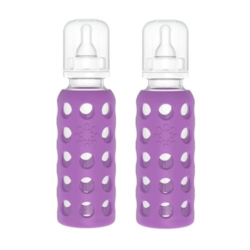 Lifefactory Glass Baby Bottle BPA Free | Protective Silicone Sleeve | 4 oz/9 oz Pack of 4 | Cobalt Blue, Cantaloupe