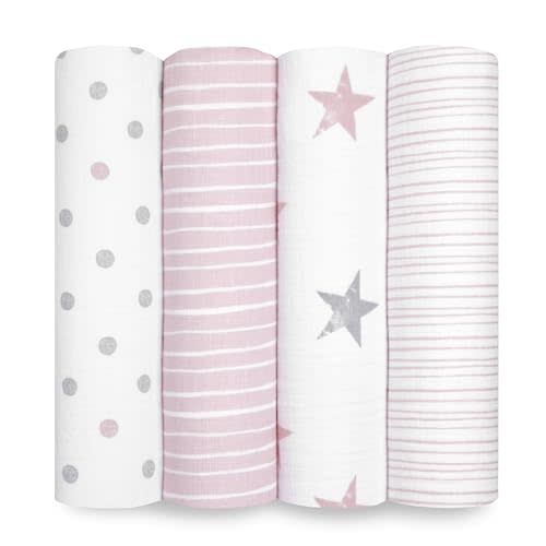 aden + anais Essentials Muslin Swaddle Blankets for Baby Girls and Boys, Newborn Receiving Blanket for Swaddling, 100% Cotton Baby Swaddle Wrap, 4 Pack, Doll