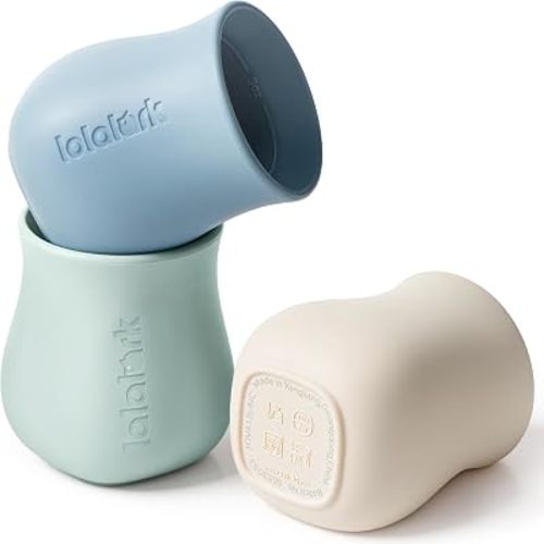 lalalark Baby Silicone Training Cups, 3 oz, 3-Pack, 4M+, Blue/Green/Beige