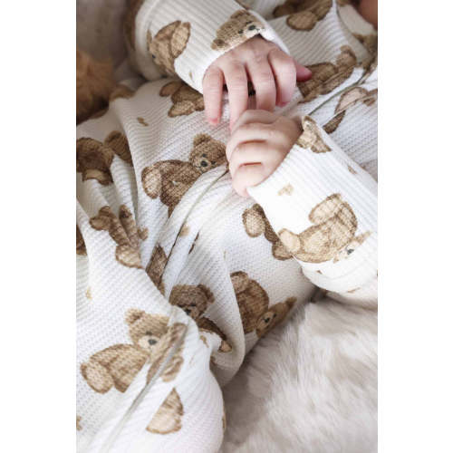 Beary Sweet Bamboo Waffle Zipper Footie