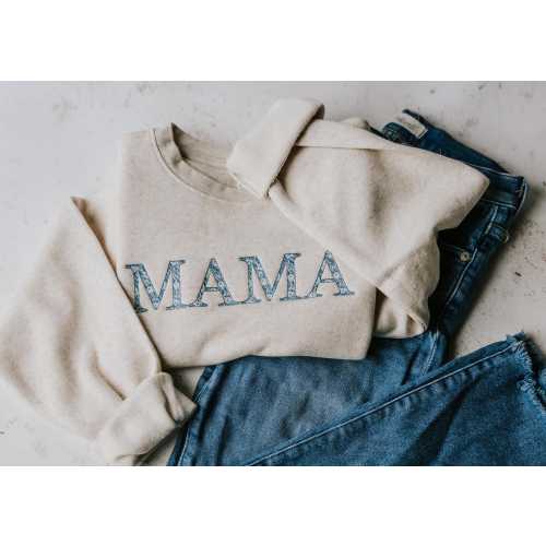 Embroidered Mama Sweatshirt with Blue Chinoiserie Pattern Mama Sweatshirt Gift for Mama Embroidered Shirt Momma Sweatshirt Mother's Day Gift