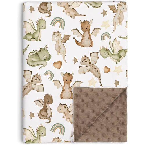 Dragon Baby Blanket for Boys Soft Double Layer Minky with Dotted Backing