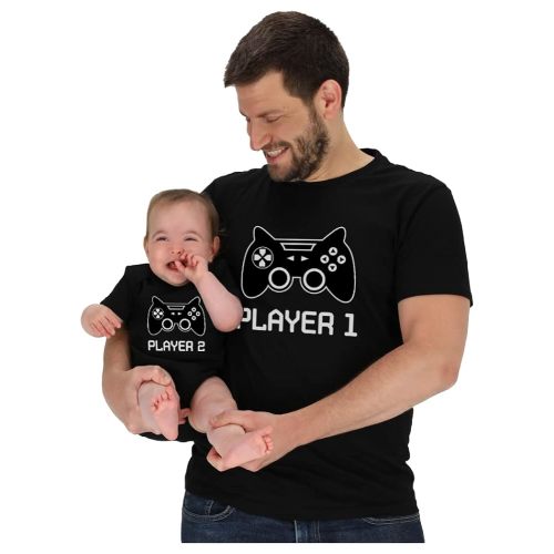 Tstars Player 1 & Player 2 Dad and Baby Matching Outfits | Funny Gamer Shirt Set for Father's Day and New Dads