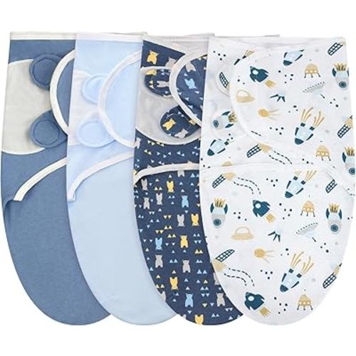 4 Pcs Preemie Baby Swaddle Wrap Adjustable Cotton Preemie Swaddle Blanket for Newborn Boys Girls(Bear Style,Fit for Preemies)