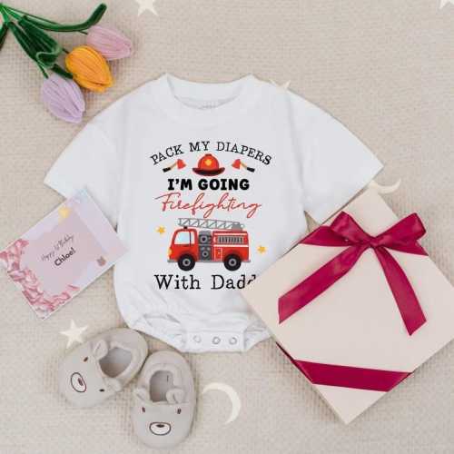 Firefighter Baby Romper: Funny "Firefighting with Daddy" Bodysuit