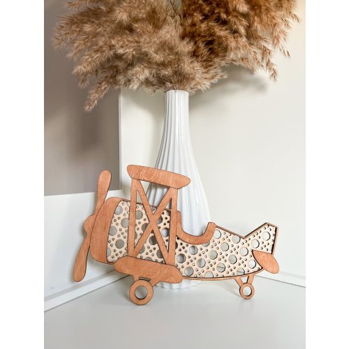 Rattan airplane, vintage wooden airplane, biplane wooden piece, wall decor biplane, boho wall decor, boys nursery decor, farmhouse nursery