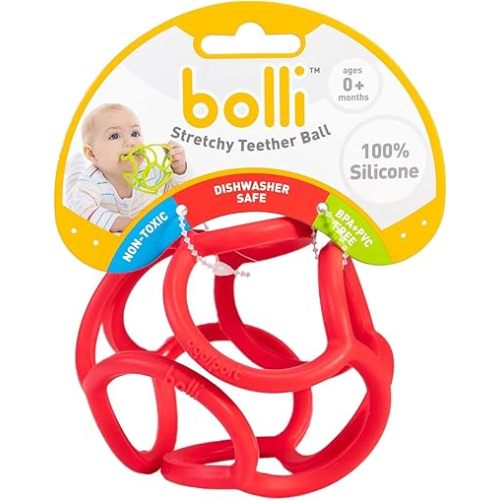 Teething Ring Tactile Sensory Ball Toy for Babies & Kids - Stretchy, Soft Non-Toxic Silicone - Ages 3 Months and up - Red