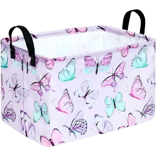 Kid Clothes Storage Basket Gift Shelf Basket Toy Storage Bin, Nursery Basket Organizer Box for Children With Handles for Room Deco (Butterfly)