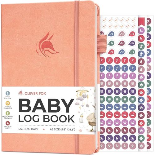 Clever Fox Baby Log Book – Daily Feeding & Sleep Tracker Journal – Medical Care Newborn Record, Gifts for New Parents & Baby Registry (Peach Pink)