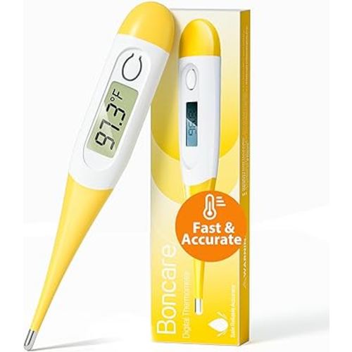 Boncare 10 Seconds Digital Thermometer for Adults and Kids - Accurate & Safe Rectal Thermometer for Baby with Fever Alarm, Oral Thermometer (Yellow)