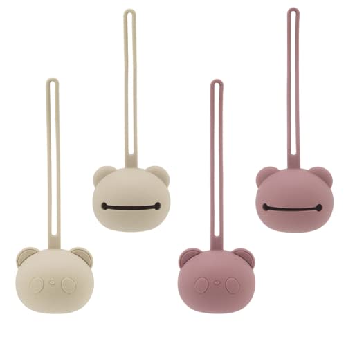 Mayyatt Pacifier Holder Case, 2pcs Silicone Pacifier Container Set for Boys Girls, Cute Little Bear Pacifier Storage Case for Diaper Bag, Portable/Dustproof/BPA Free/Idea Gift (C3+C4)