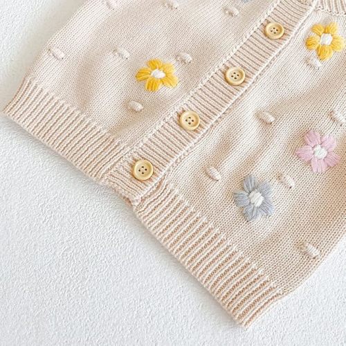 Simplee kids Baby Girl Thin Sweater Solid White Pink Cardigans for Toddler 0-3Years - C-apricot - 3-6 Months