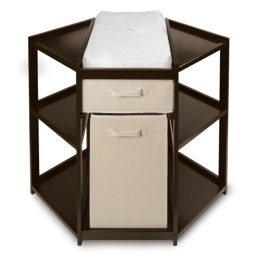 Badger Basket Diaper Corner Baby Changing Table with Hamper and Basket, Espresso
