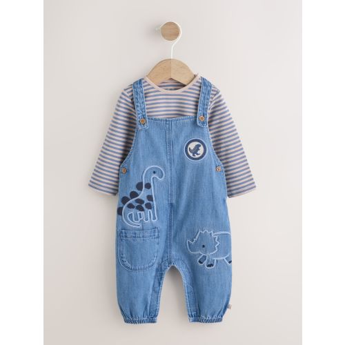 Blue Dinosaur Baby Denim Dungarees and Bodysuit Set (0mths-2yrs)