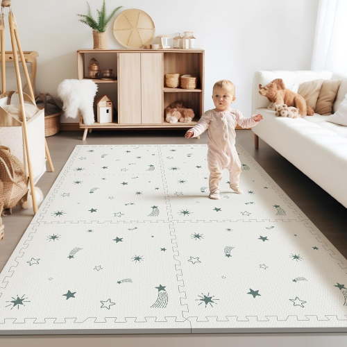 PIGLOG Baby Play Mat, 72"x48" Extra Large Foam Floor Mat, 6-Piece Interlocking Tiles with Joy Pattern, Waterproof & Easy to Clean Crawling Mat for Indoor Outdoor Nursery, Playroom