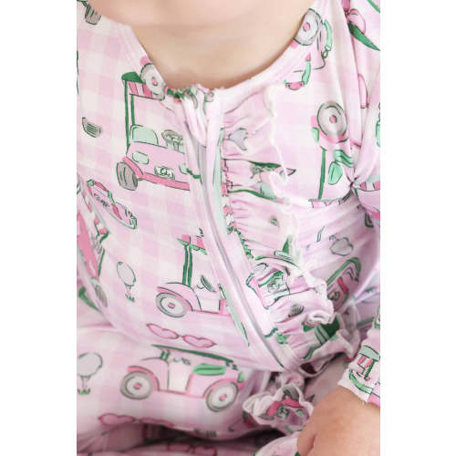 Birdie Babes Ruffle Zipper Footie | Pink