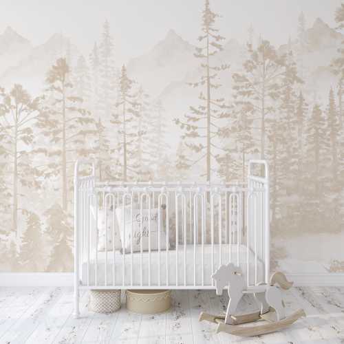 Neutral Woodland Forest Wallpaper: Beige Pine Trees, Peel and Stick