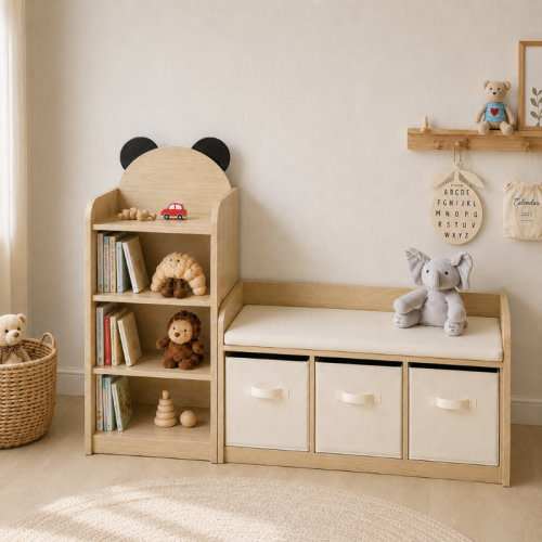 Isabelle & Max™ Kids' Modular Wooden Bookcase With Reading Nook & Storage Organizer, Bear Design | Wayfair