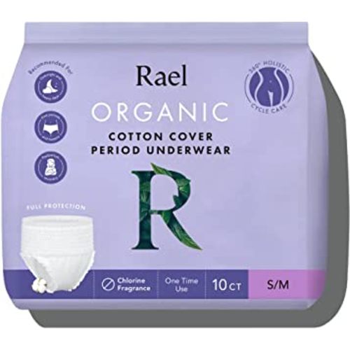 Rael Disposable Underwear for Women, Organic Cotton Cover - Incontinence Pads, Postpartum Essentials, Disposable Underwear, Unscented, Maximum Coverage (Size S-M, 10 Count)