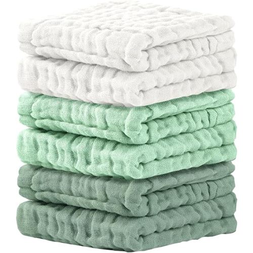 Cuddle Campus Baby Washcloths 6 Packs, Muslin Washcloths Baby,Cotton Burp Cloths, Extra Absorbent and Soft Wash Clothes for Newborns, 12x12 Inches